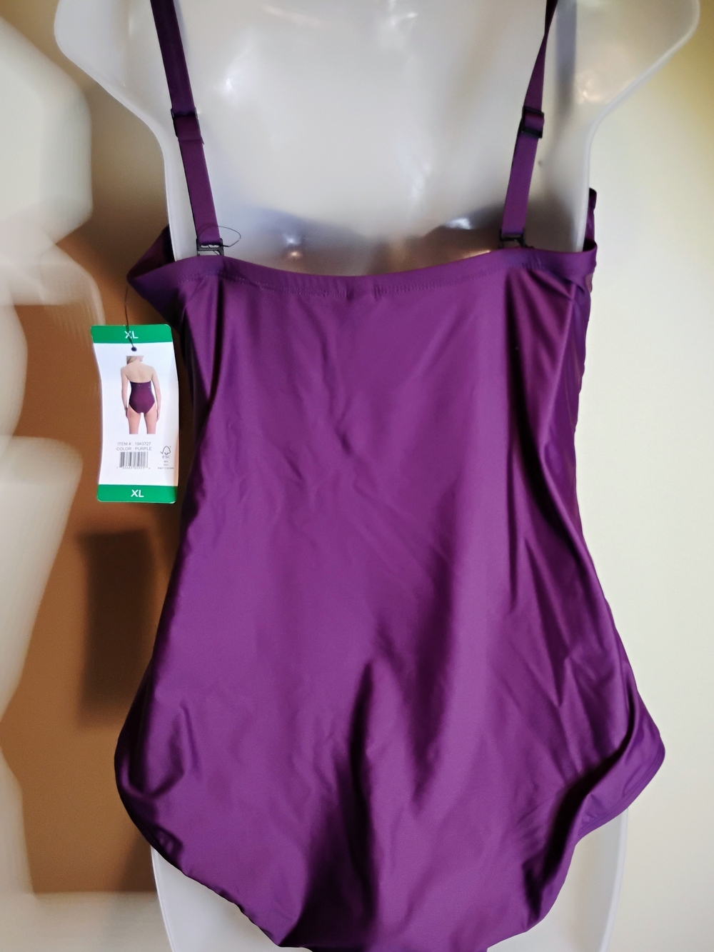 DKNY Women’s Purple Ruched One-Piece Swimsuit XL Removable Straps - Picture 2 of 4
